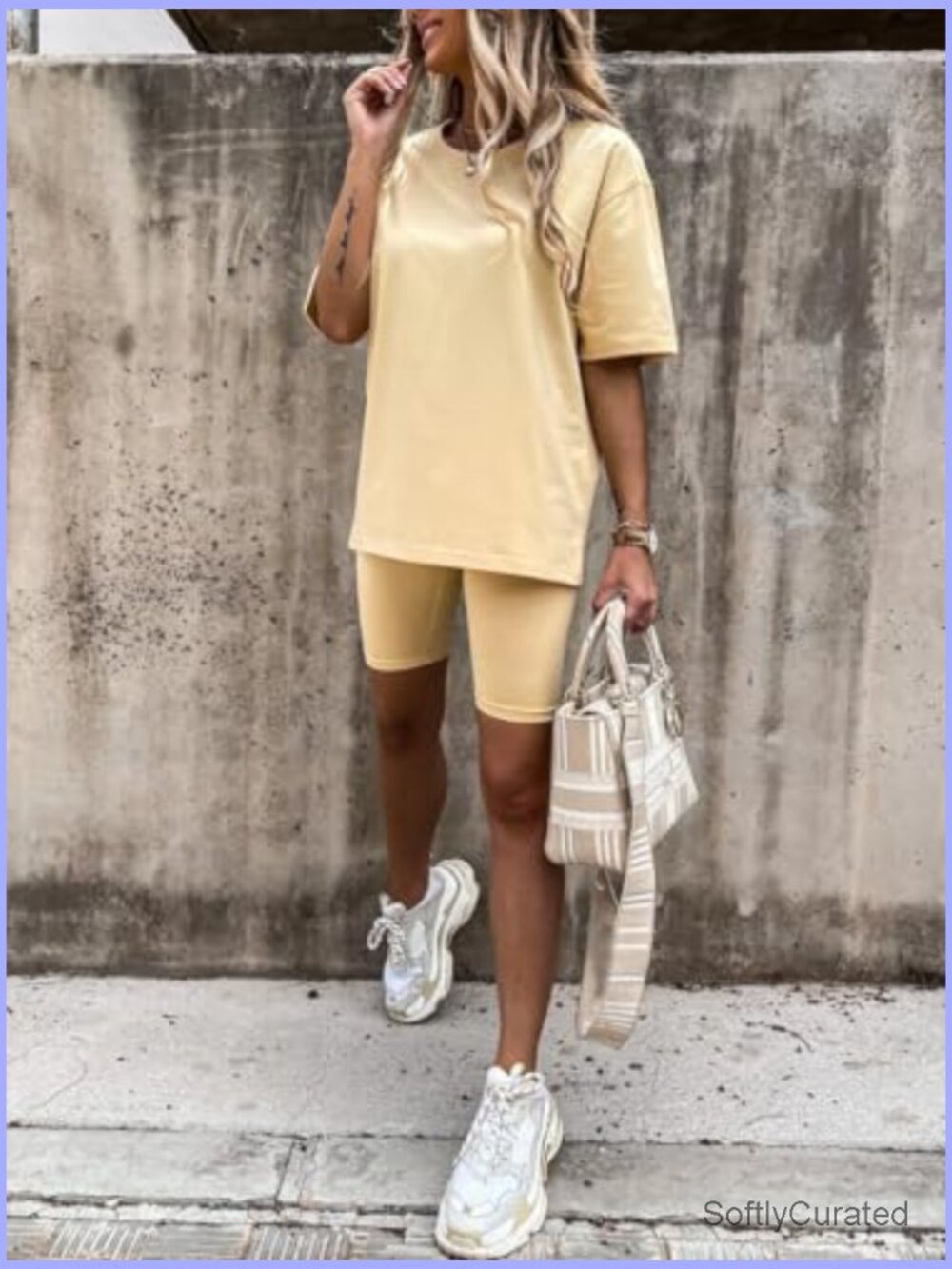 2 Piece Lounge Set Oversized Tee & Biker Shorts Summer Outfit - Picture 4 of 7
